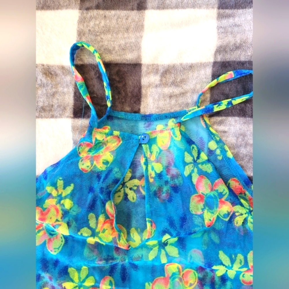 Tropical sheer swimsuit cover -Blue/Yellow/Orange Floral - Size small - Picture 5 of 6